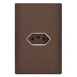 CJ TOMADA 10A HORIZONTAL COM SUPORTE 4X2 - DICOMPEL NOVARA MARROM FOSCO CROMADO
