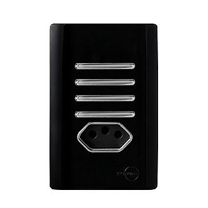 CJ INTERRUPTOR QUADRUPLO PARALELO + TOMADA 10A (ESPECIAL) 4X2 - NOVARA PRETO BRILHANTE CROMADO