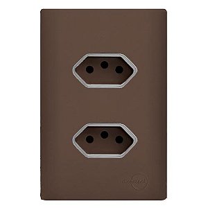 CJ TOMADA DUPLA 10A COM SUPORTE 4X2 - DICOMPEL NOVARA MARROM FOSCO CROMADO