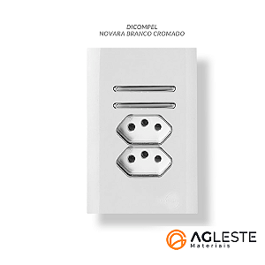 CJ INTERRUPTOR DUPLO SIMPLES + TOMADA DUPLA 10A (ESPECIAL) 4X2 - NOVARA BRANCO CROMADO