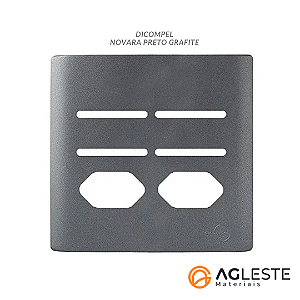 PLACA P/ 4 INTERRUPTORES + 2 TOMADAS C/ SUPORTE 4X4 - NOVARA PRETO GRAFITE