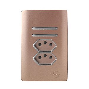 CJ INTERRUPTOR DUPLO SIMPLES + TOMADA DUPLA 10A (ESPECIAL) 4X2 - NOVARA OURO ROSE CROMADO