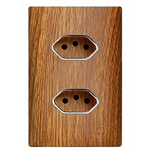 CJ TOMADA DUPLA 10A COM SUPORTE 4X2 - DICOMPEL NOVARA CUMARU CROMADO -