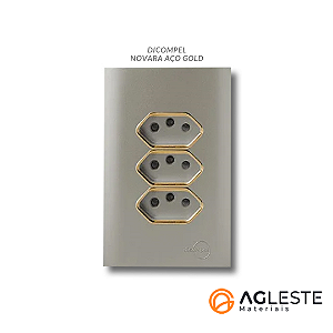 CJ TOMADA TRIPLA 10A COM SUPORTE 4X2 - NOVARA AÇO GOLD
