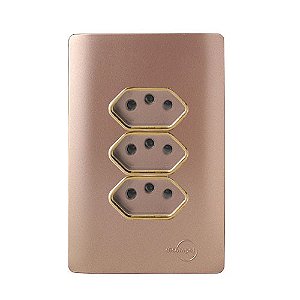 CJ TOMADA TRIPLA 10A COM SUPORTE 4X2 - NOVARA OURO ROSE GOLD
