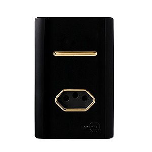 CJ INTERRUPTOR SIMPLES + TOMADA 20A 4X2 - NOVARA PRETO BRILHANTE GOLD