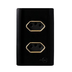 CJ TOMADA DUPLA 20A 4X2 - NOVARA PRETO BRILHANTE GOLD