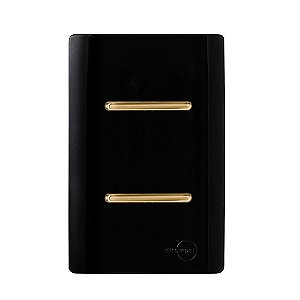 CJ INTERRUPTOR DUPLO SIMPLES 4X2 - NOVARA PRETO BRILHANTE GOLD