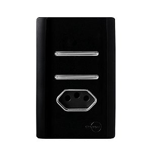 CJ INTERRUPTOR DUPLO  SIMPLES + TOMADA 20A 4X2 - NOVARA PRETO BRILHANTE CROMADO