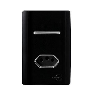 CJ INTERRUPTOR SIMPLES + TOMADA 10A 4X2 - NOVARA PRETO BRILHANTE CROMADO