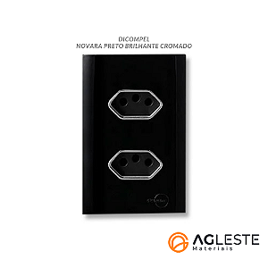 CJ TOMADA DUPLA 20A 4X2 - NOVARA PRETO BRILHANTE CROMADO
