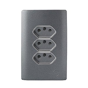 CJ TOMADA TRIPLA 10A COM SUPORTE 4X2 - NOVARA PRETO CROMADO