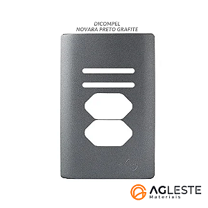PLACA P/ 2 INTERRUPTORES + TOMADA DUPLA C/ SUPORTE (ESPECIAL) 4X2 - NOVARA PRETO GRAFITE