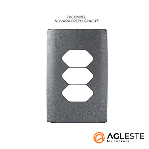 PLACA P/ 3 TOMADAS HORIZONTAL C/ SUPORTE 4X2 - NOVARA PRETO GRAFITE