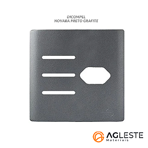 PLACA P/ 3 INTERRUPTORES + TOMADA C/ SUPORTE 4X4 - NOVARA PRETO GRAFITE