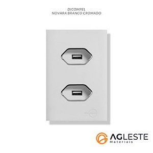 CJ DUPLO USB 2.0 COM SUPORTE 4X2 - DICOMPEL NOVARA BRANCO CROMADO - DNV1200/63BRCR