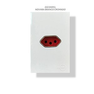 CJ TOMADA 20A HORIZONTAL VERMELHO COM SUPORTE 4X2 - DICOMPEL NOVARA BRANCO CROMADO - DNV1200/44VMCR