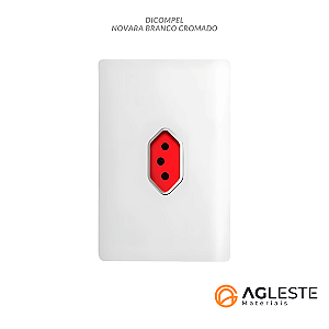 CJ TOMADA 10A VERTICAL VERMELHO 4X2 - DICOMPEL NOVARA BRANCO CROMADO