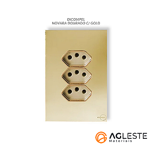 CJ TOMADA TRIPLA 10A COM SUPORTE 4X2 - NOVARA GLASS DOURADO GOLD