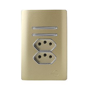 CJ INTERRUTOR DUPLO 1 PARALELO + 1 SIMPLES + TOMADA DUPLA 10A COM SUPORTE 4X2 - NOVARA DOURADO CROMADO