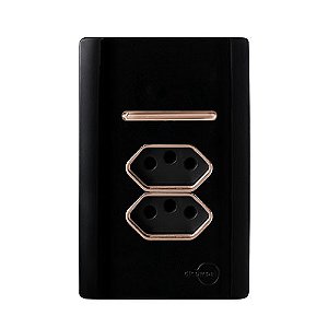 CJ INTERRUPTOR PARALELO + TOMADA DUPLA 10A 4X2- DICOMPEL NOVARA PRETO BRILHANTE OURO ROSE
