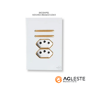 CJ INTERRUPTOR DUPLO PARALELO + TOMADA DUPLA 10A (ESPECIAL)4X2 - NOVARA GLASS BRANCO GOLD