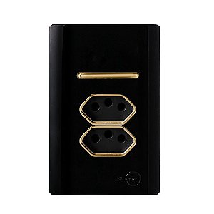 CJ INTERRUPTOR PARALELO + TOMADA DUPLA 10A COM SUPORTE 4X2 - NOVARA PRETO BRILHANTE GOLD
