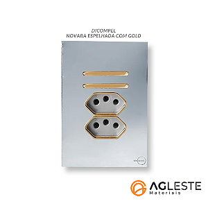 CJ INTERRUPTOR DUPLO PARALELO + TOMADAS DUPLA 10A (ESPECIAL) 4X2 - NOVARA GLASS ESPELHADA GOLD