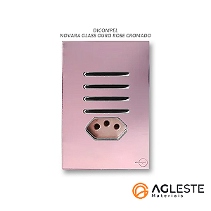 CJ INTERRUPTOR QUADRUPLO SIMPLES  + TOMADA 10A(ESPECIAL)4X2 - NOVARA GLASS OURO ROSE/CROMADO