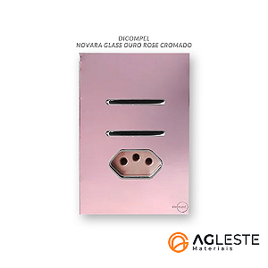 CJ INTERRUPTOR DUPLO SIMPLES + TOMADA 10A COM SUPORTE 4X2 - NOVARA GLASS OURO ROSE CROMADO