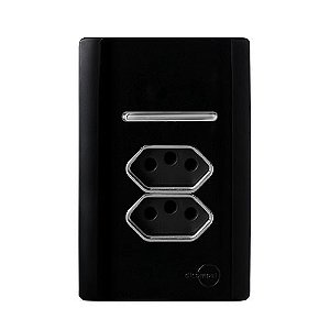 CJ INTERRUPTOR PARALELO + TOMADA DUPLA 20A COM SUPORTE 4X2 - NOVARA PRETO BRILHANTE CROMADO