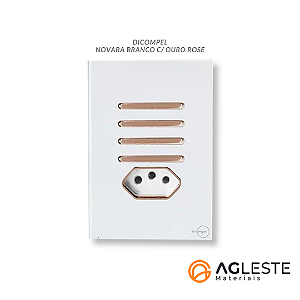 CJ INTERRUPTOR QUADRUPLO SIMPLES + TOMADA 10A (ESPECIAL) 4X2 - NOVARA GLASS BRANCO / OURO ROSE