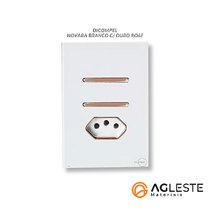 CJ INTERRUPTOR DUPLO SIMPLES + TOMADA 10A 4X2 - NOVARA GLASS BRANCO / OURO ROSE
