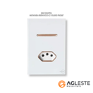 CJ INTERRUPTOR SIMPLES + TOMADA 10A 4X2 - NOVARA GLASS BRANCO / OURO ROSE