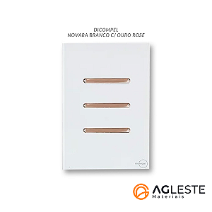 CJ INTERRUPTOR TRIPLO SIMPLES COM SUPORTE 4X2 - NOVARA GLASS BRANCO / OURO ROSE