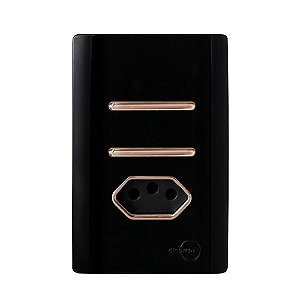 CJ INTERRUPTOR DUPLO PARALELO + TOMADA 20A 4X2 - NOVARA PRETO BRILHANTE OURO ROSE