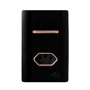 CJ INTERRUPTOR SIMPLES + TOMADA 20A 4X2 - NOVARA PRETO BRILHANTE OURO ROSE