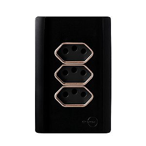 CJ TOMADA TRIPLA 10A 4X2 - NOVARA PRETO BRILHANTE OURO ROSE