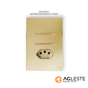 CJ INTERRUPTOR DUPLO SIMPLES + TOMADA 10A 4X2 - NOVARA GLASS DOURADO GOLD