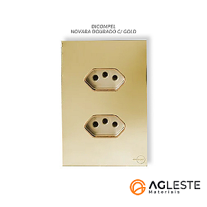 CJ TOMADA DUPLA 20A COM SUPORTE 4X2 - NOVARA GLASS DOURADO GOLD