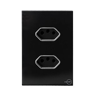 CJ TOMADA DUPLA 20A 4X2 -  NOVARA GLASS PRETO  BRILHANTE CROMADO
