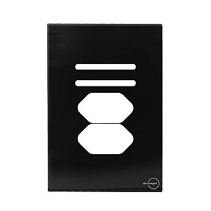 PLACA 2 INTERRUPTORES + TOMADA DUPLA (ESPECIAL) 4X2 - NOVARA GLASS PRETO BRILHANTE