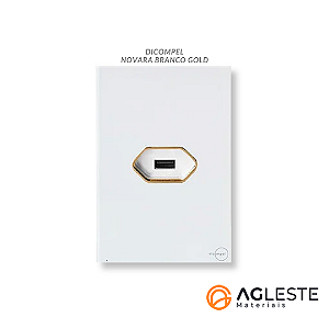 CJ ENTRADA USB 2.A HORIZONTAL 4X2 - NOVARA GLASS BRANCO GOLD
