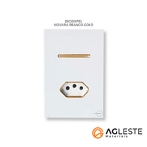 CJ INTERRUPTOR SIMPLES + TOMADA 10A 4X2 - NOVARA GLASS BRANCO GOLD