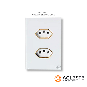 CJ TOMADA DUPLA 10A COM SUPORTE 4X2 - NOVARA GLASS BRANCO GOLD