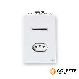CJ INTERRUPTOR PARALELO + TOMADA 20A COM SUPORTE 4X2 - NOVARA GLASS BRANCO CROMADO