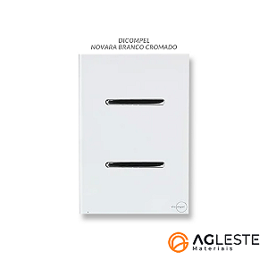CJ INTERRUPTOR DUPLO SIMPLES COM SUPORTE 4X2 - NOVARA GLASS BRANCO CROMADO