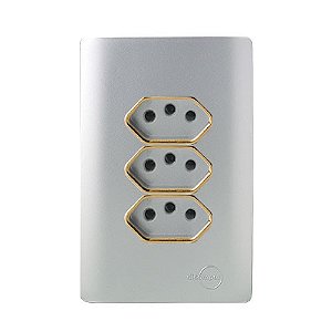CJ TOMADA TRIPLA 10A COM SUPORTE 4X2 - DICOMPEL NOVARA PRATA GOLD
