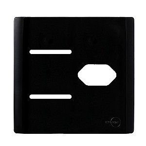 PLACA P/ 2 INTERRUPTORES + TOMADA C/ SUPORTE 4X4 - NOVARA PRETO BRILHANTE