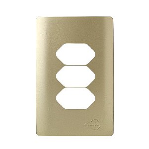 PLACA P/ 3 TOMADAS COM SUPORTE 4X2 - DICOMPEL NOVARA DOURADO